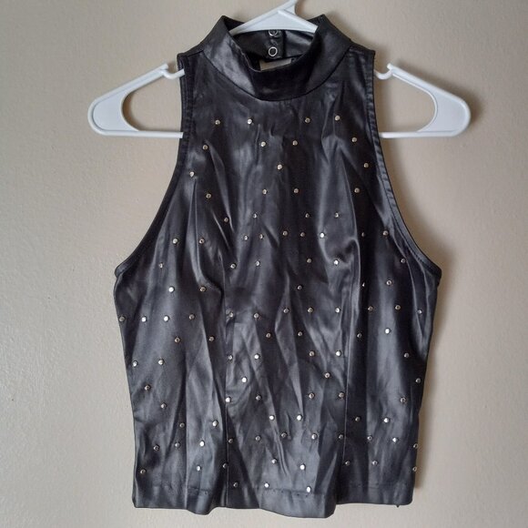 INDEED Black Silver-Studded Leather Look-alike Tank Women's S - Picture 1 of 8